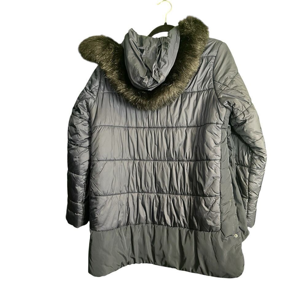 Isaac Mizrahi Live! Puffer Coat w/ Faux Fur Trim Hood Dark Navy Women Size M - Picture 8 of 12